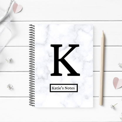 Personalised Notebook | Grey Marble Notebook | Personalised Name Notebook Gift