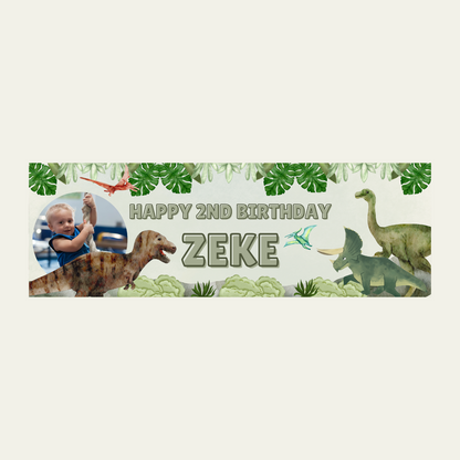 Green Dinosaur Photo Banner | Personalised Dinosaur Birthday Party Banner | Dinosaur Birthday Party Theme