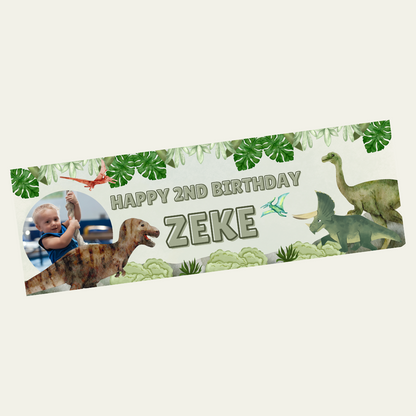 Green Dinosaur Photo Banner | Personalised Dinosaur Birthday Party Banner | Dinosaur Birthday Party Theme