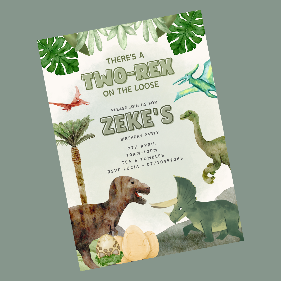 Green Dinosaur Birthday Invitations | A6 Invites | Dinosaur Theme Invitations | Party Invitations