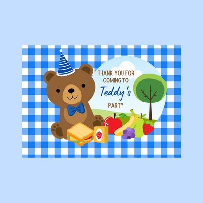 Rectangle Stickers | Party Stickers | Dark Blue Teddy Bear Picnic Party Stickers | Party Bag Stickers