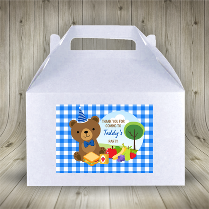 Rectangle Stickers | Party Stickers | Dark Blue Teddy Bear Picnic Party Stickers | Party Bag Stickers