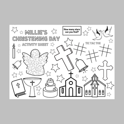 A4 Colouring Activity Sheets | Personalised Christening Holy Communion Activity Sheets | Party Bag Favours | Party Placemats
