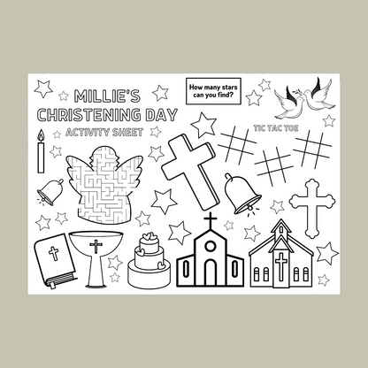 A4 Colouring Activity Sheets | Personalised Christening Holy Communion Activity Sheets | Party Bag Favours | Party Placemats