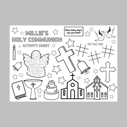 A4 Colouring Activity Sheets | Personalised Christening Holy Communion Activity Sheets | Party Bag Favours | Party Placemats