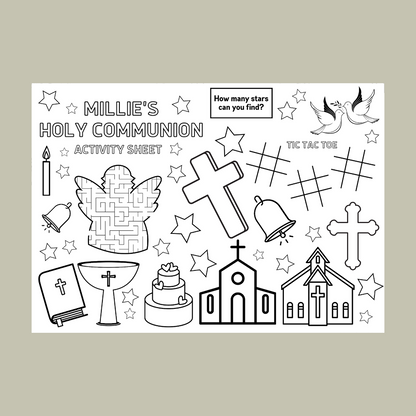 A4 Colouring Activity Sheets | Personalised Christening Holy Communion Activity Sheets | Party Bag Favours | Party Placemats