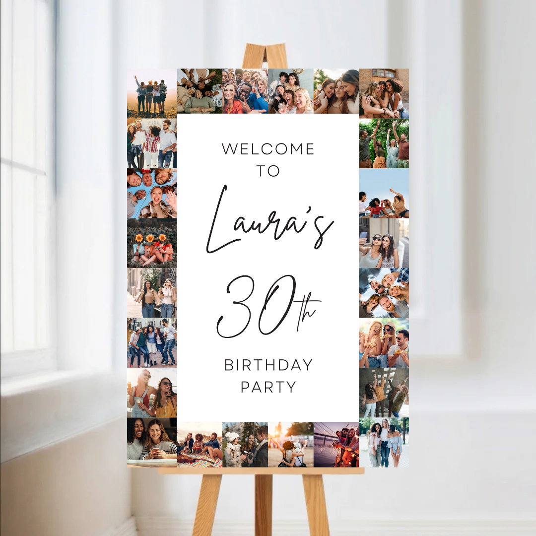 INSTANT EDITABLE DOWNLOAD - Image Photo Collage Welcome Board Sign | Personalised Birthday Board | Birthday Party Sign - Dinky Designs