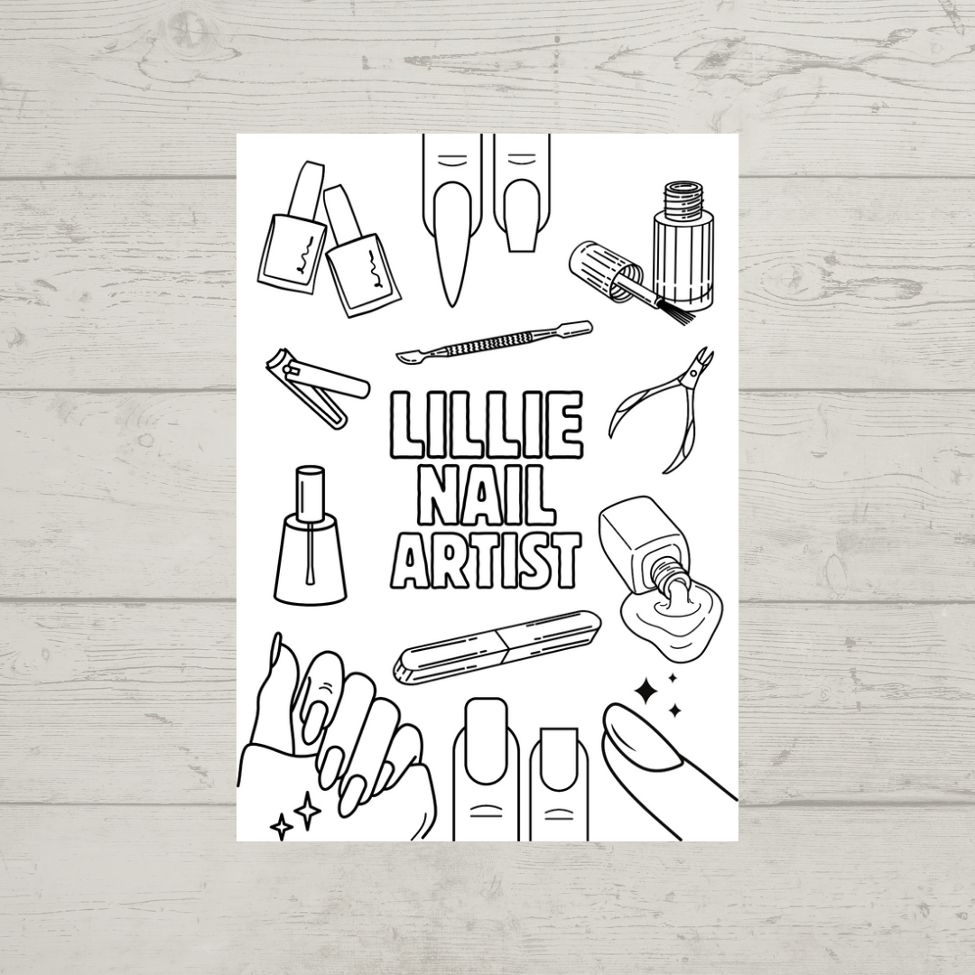 A6 Colouring Sheets | Personalised Nail Artist Technician Colouring Sheets | Salon Supplies