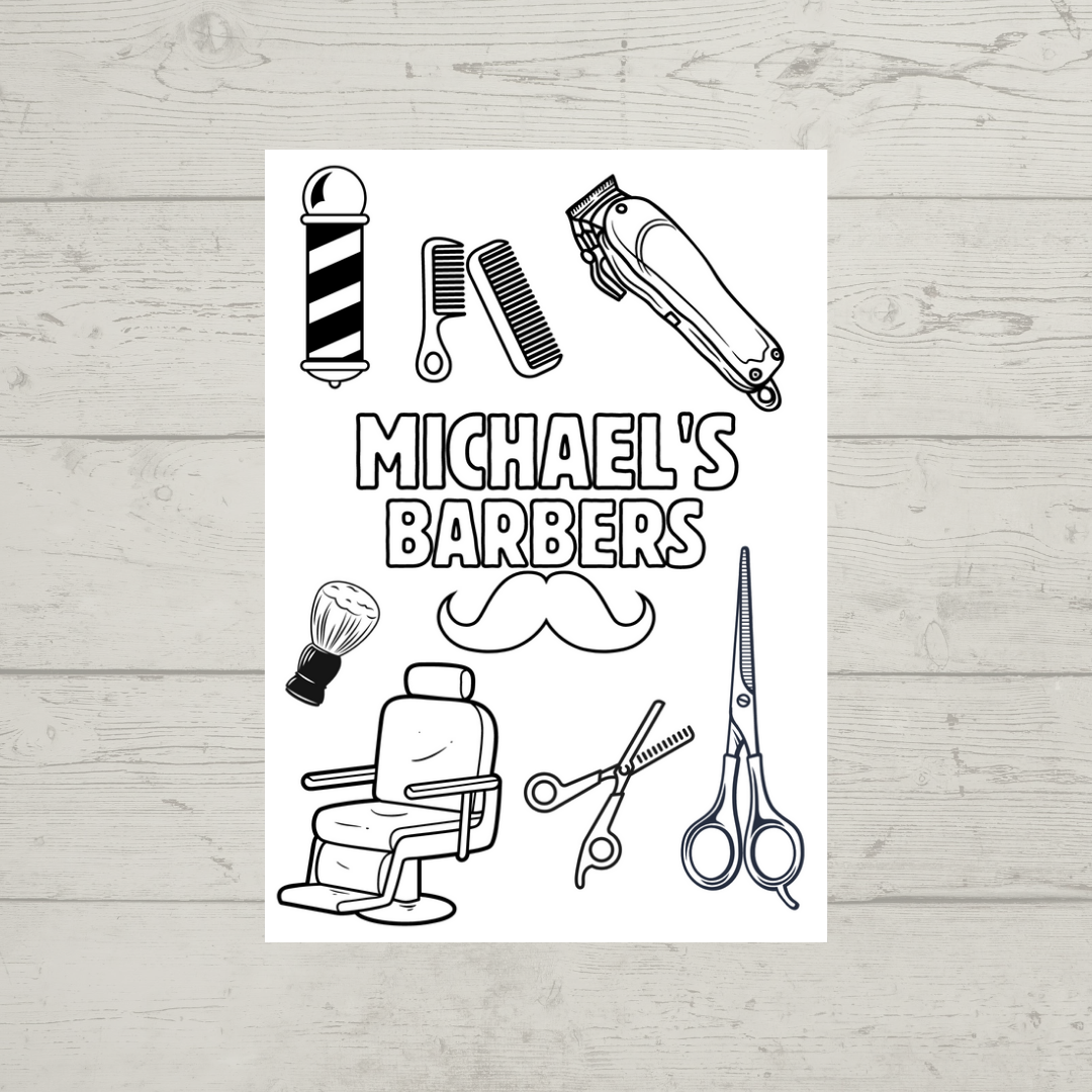 A6 Colouring Sheets | Personalised Barber Colouring Sheets | Salon Supplies