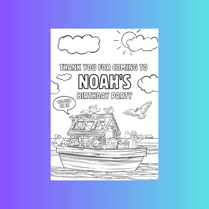 A6 Colouring Sheets | Personalised Noah's Ark Colouring Sheets | Party Bag Favours