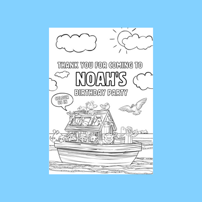 A6 Colouring Sheets | Personalised Noah's Ark Colouring Sheets | Party Bag Favours