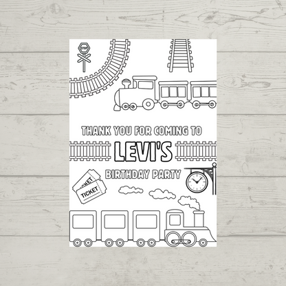 A6 Colouring Sheets | Personalised Train Colouring Sheets | Party Bag Favours