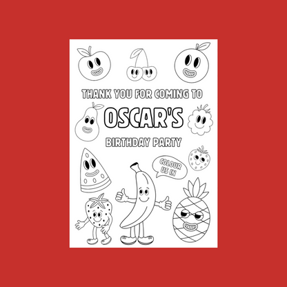 A6 Colouring Sheets | Personalised Fruit Colouring Sheets | Party Bag Favours