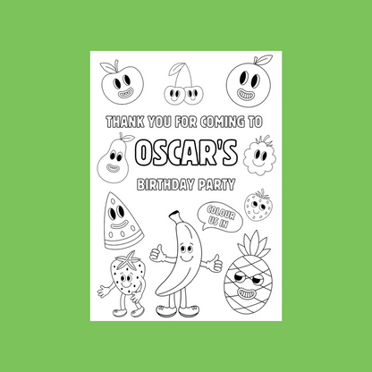 A6 Colouring Sheets | Personalised Fruit Colouring Sheets | Party Bag Favours