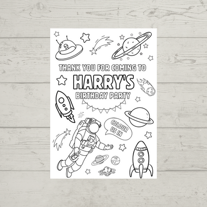 A6 Colouring Sheets | Personalised Space Colouring Sheets | Party Bag Favours | Design 2