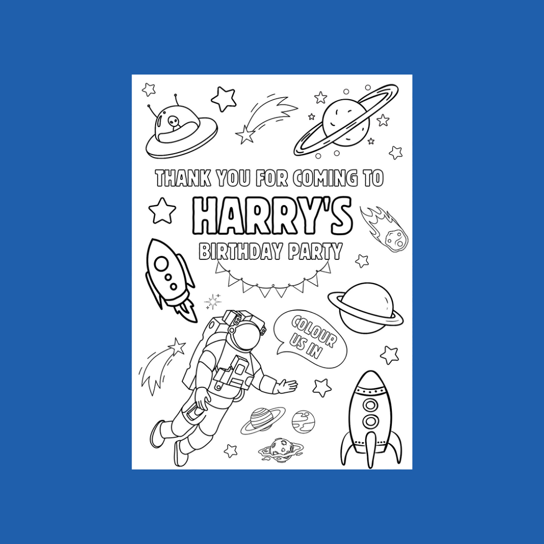 A6 Colouring Sheets | Personalised Space Colouring Sheets | Party Bag Favours | Design 2