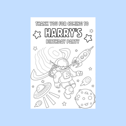 A6 Colouring Sheets | Personalised Space Colouring Sheets | Party Bag Favours | Design 1