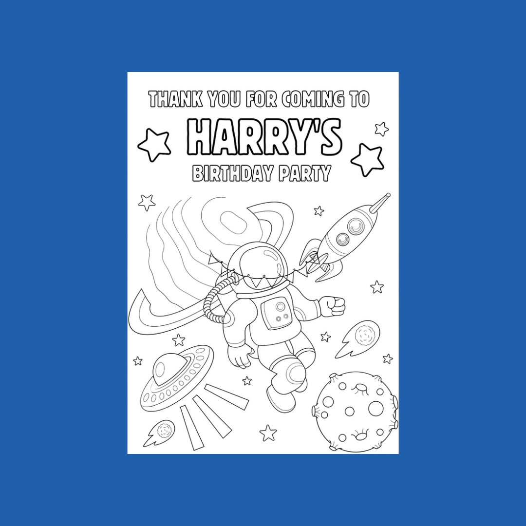 A6 Colouring Sheets | Personalised Space Colouring Sheets | Party Bag Favours | Design 1
