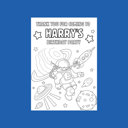 A6 Colouring Sheets | Personalised Space Colouring Sheets | Party Bag Favours | Design 1