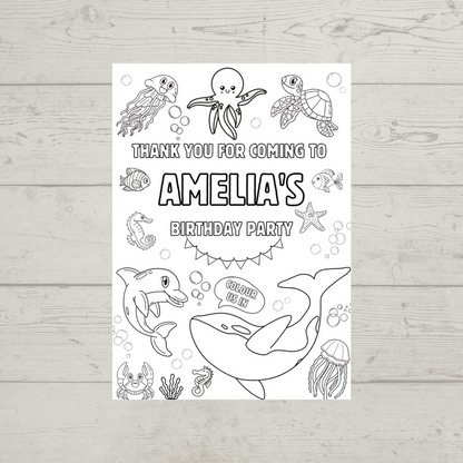 A6 Colouring Sheets | Personalised Under The Sea Colouring Sheets | Party Bag Favours