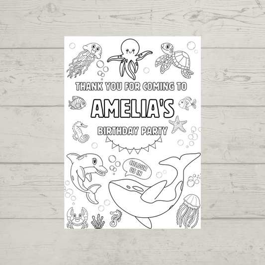 A6 Colouring Sheets | Personalised Under The Sea Colouring Sheets | Party Bag Favours - Dinky Designs