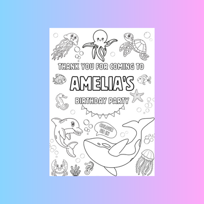 A6 Colouring Sheets | Personalised Under The Sea Colouring Sheets | Party Bag Favours