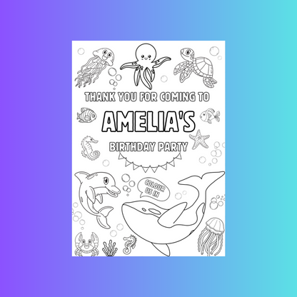 A6 Colouring Sheets | Personalised Under The Sea Colouring Sheets | Party Bag Favours