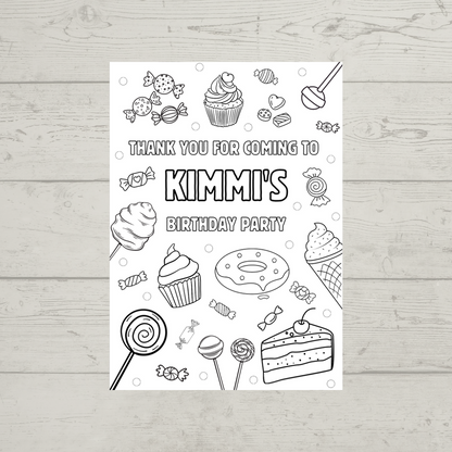 A6 Colouring Sheets | Personalised Sweet Candy Colouring Sheets | Party Bag Favours
