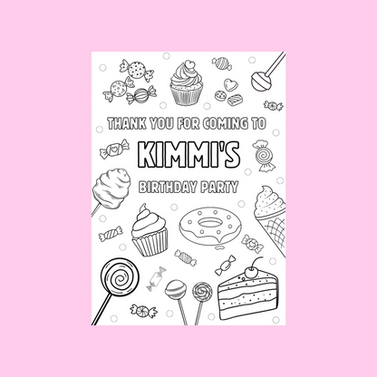 A6 Colouring Sheets | Personalised Sweet Candy Colouring Sheets | Party Bag Favours