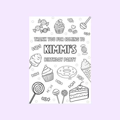 A6 Colouring Sheets | Personalised Sweet Candy Colouring Sheets | Party Bag Favours