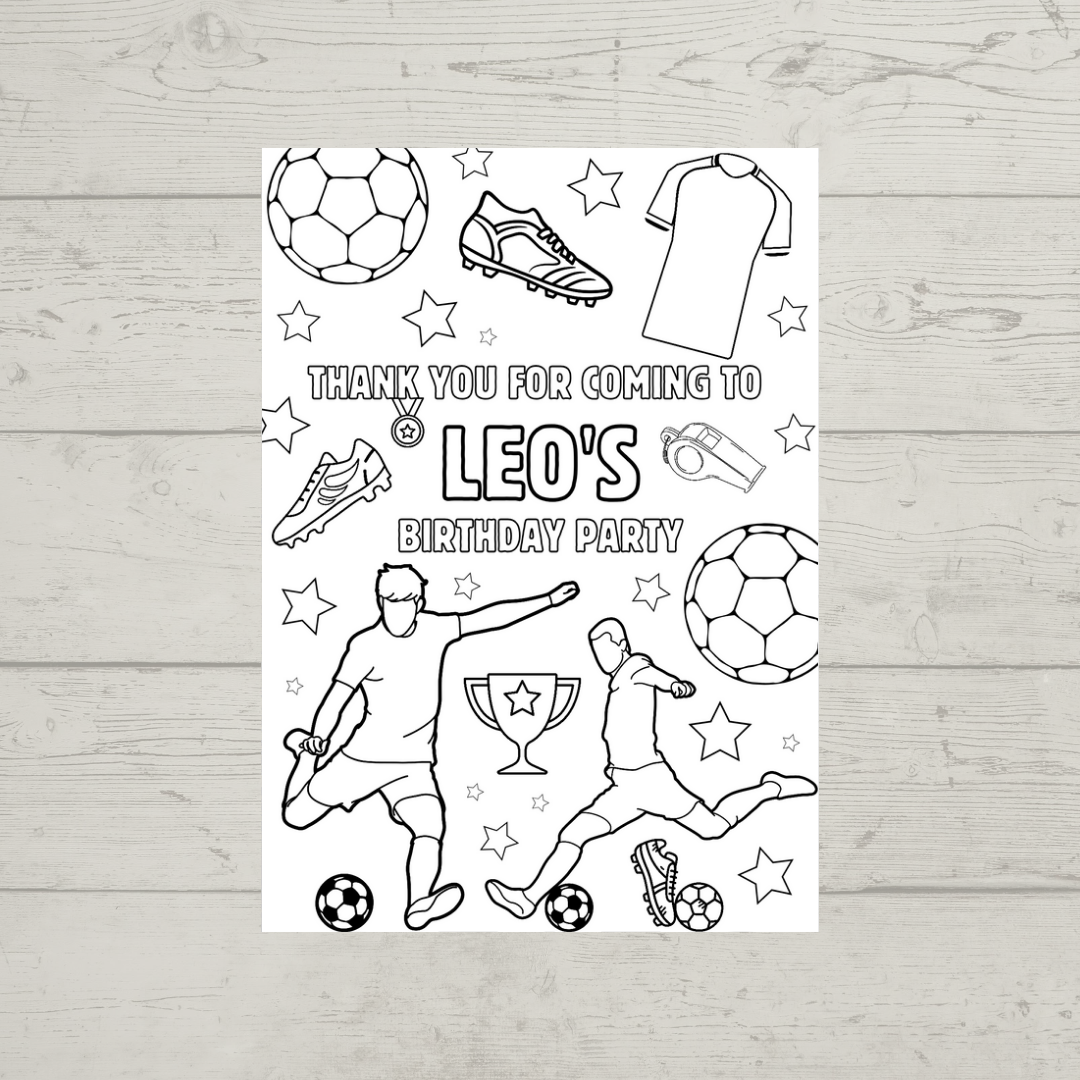 A6 Colouring Sheets | Personalised Football Colouring Sheets | Party Bag Favours