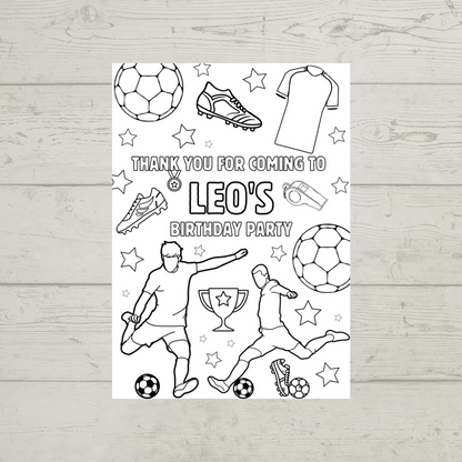 A6 Colouring Sheets | Personalised Football Colouring Sheets | Party Bag Favours