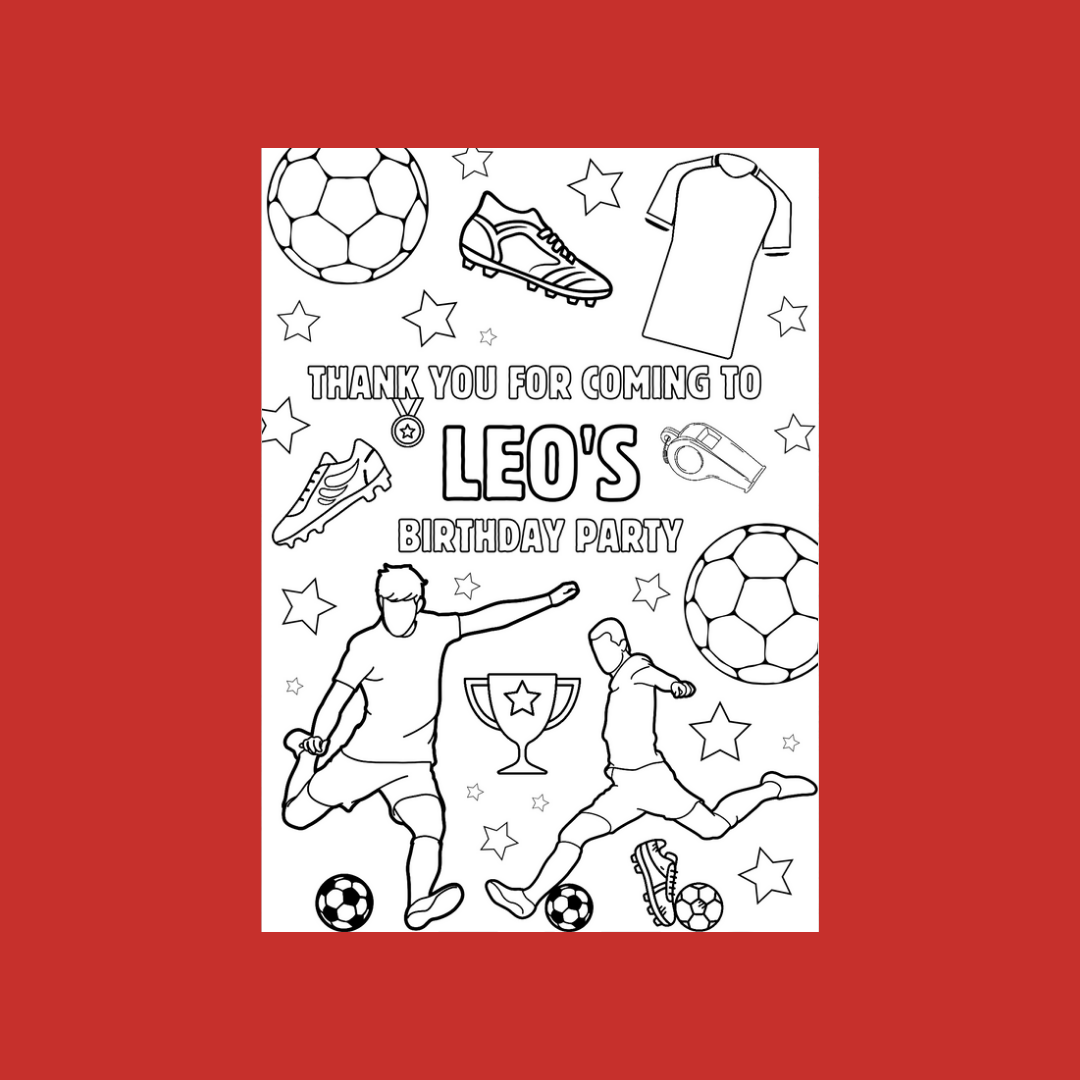 A6 Colouring Sheets | Personalised Football Colouring Sheets | Party Bag Favours