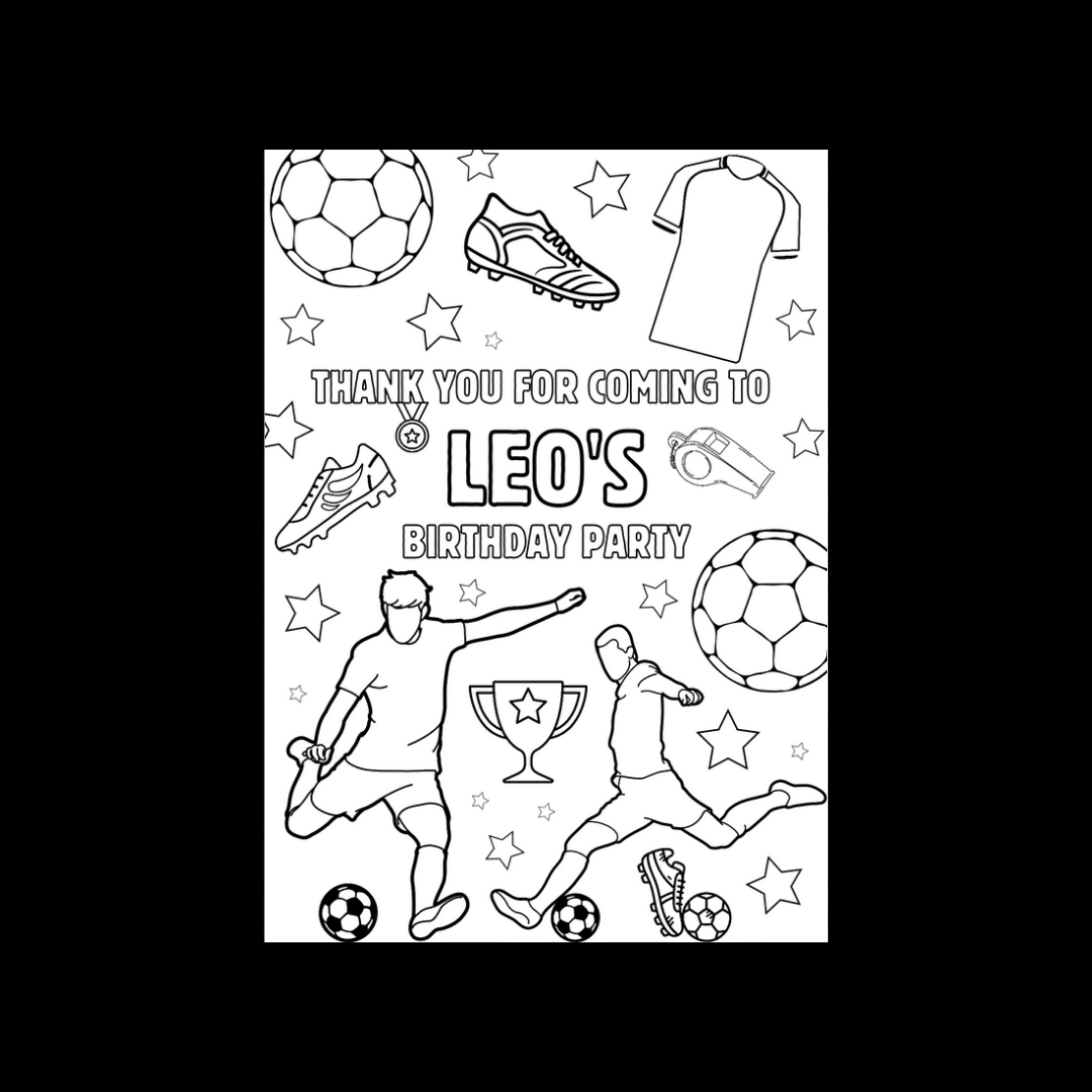 A6 Colouring Sheets | Personalised Football Colouring Sheets | Party Bag Favours