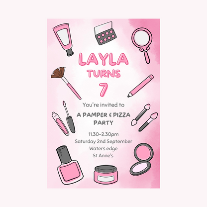 Makeup Pamper Party Invitations | A6 Invites | Makeup Pamper Theme Invitations | Party Invitations