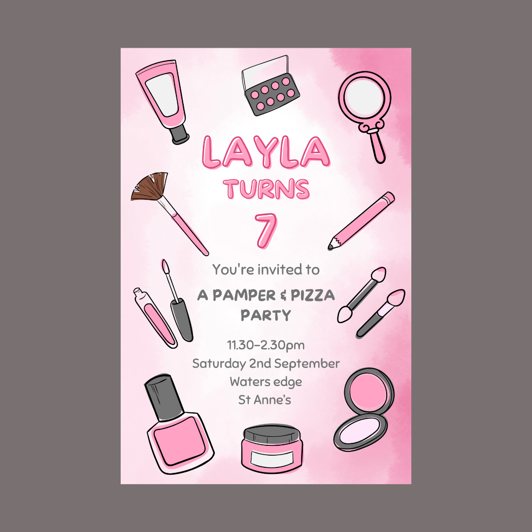 Makeup Pamper Party Invitations | A6 Invites | Makeup Pamper Theme Invitations | Party Invitations