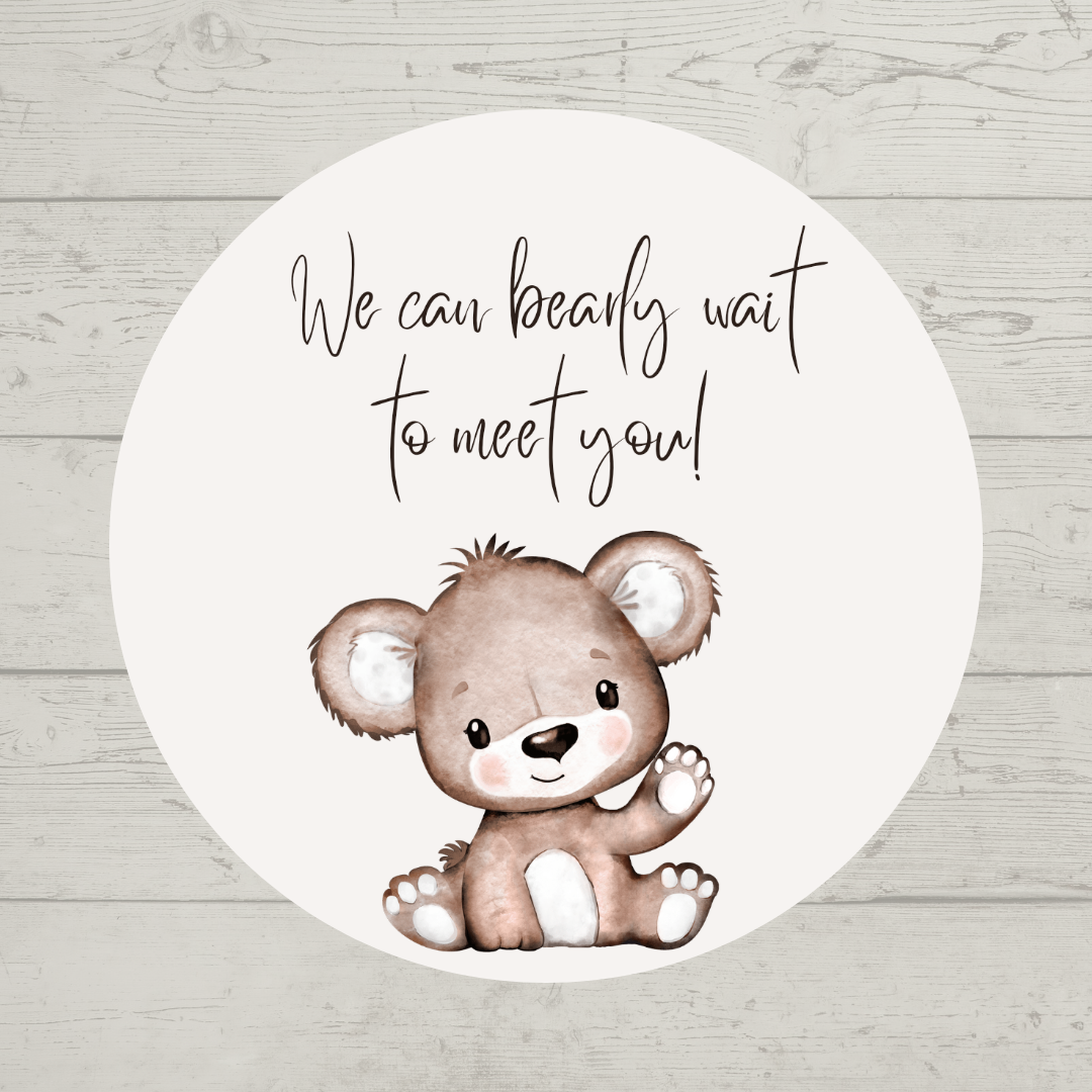 Brown Beige Neutral Teddy Bear Baby Shower Stickers | We Can Barely Wait To Meet You | Baby Shower Stickers Sheets