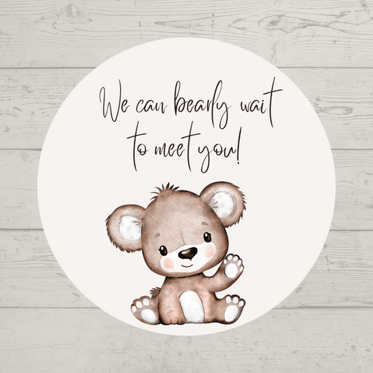 Brown Beige Neutral Teddy Bear Baby Shower Stickers | We Can Barely Wait To Meet You | Baby Shower Stickers Sheets