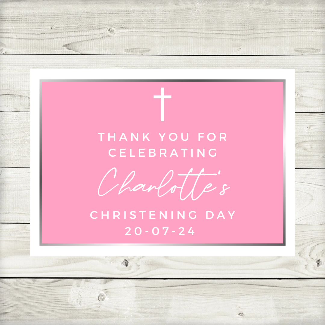 Rectangle Stickers | Party Stickers | Pink Christening Party Stickers | Party Bag Stickers