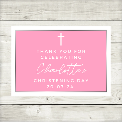 Rectangle Stickers | Party Stickers | Pink Christening Party Stickers | Party Bag Stickers
