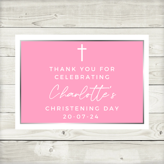 Rectangle Stickers | Party Stickers | Pink Christening Party Stickers | Party Bag Stickers