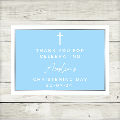 Rectangle Stickers | Party Stickers | Blue Christening Party Stickers | Party Bag Stickers
