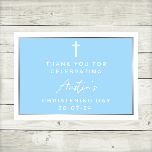 Rectangle Stickers | Party Stickers | Blue Christening Party Stickers | Party Bag Stickers