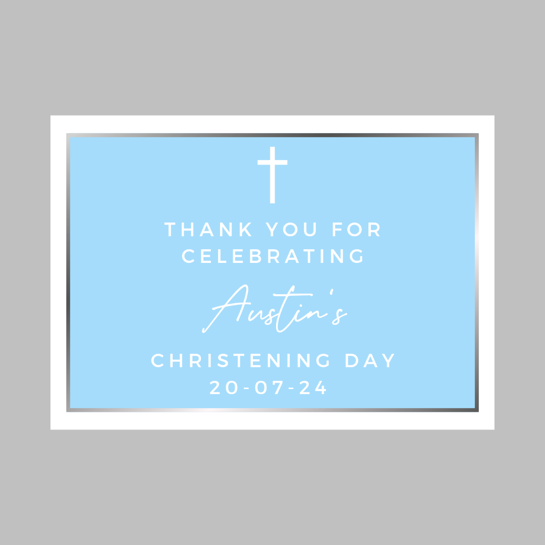 Rectangle Stickers | Party Stickers | Blue Christening Party Stickers | Party Bag Stickers