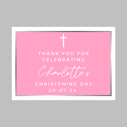 Rectangle Stickers | Party Stickers | Pink Christening Party Stickers | Party Bag Stickers