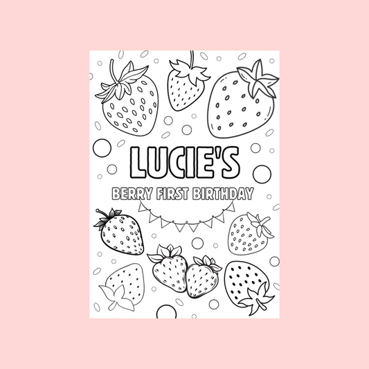 A6 Colouring Sheets | Personalised Strawberry Colouring Sheets | Party Bag Favours