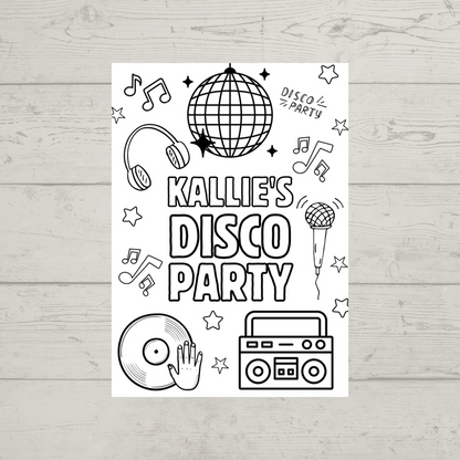 A6 Colouring Sheets | Personalised Disco Colouring Sheets | Party Bag Favours
