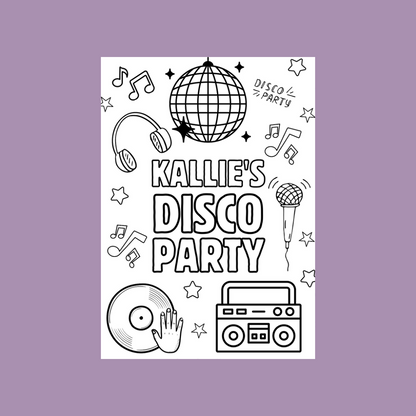 A6 Colouring Sheets | Personalised Disco Colouring Sheets | Party Bag Favours