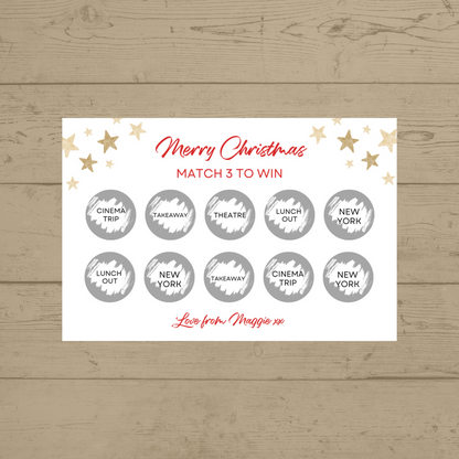 Christmas Surprise Match 3 Ticket Print | Personalised Christmas Ticket | Christmas Fun Scratch Reveal | Gift Idea | Stars Design