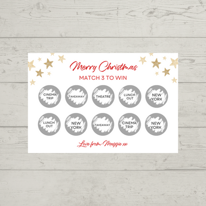 Christmas Surprise Match 3 Ticket Print | Personalised Christmas Ticket | Christmas Fun Scratch Reveal | Gift Idea | Stars Design